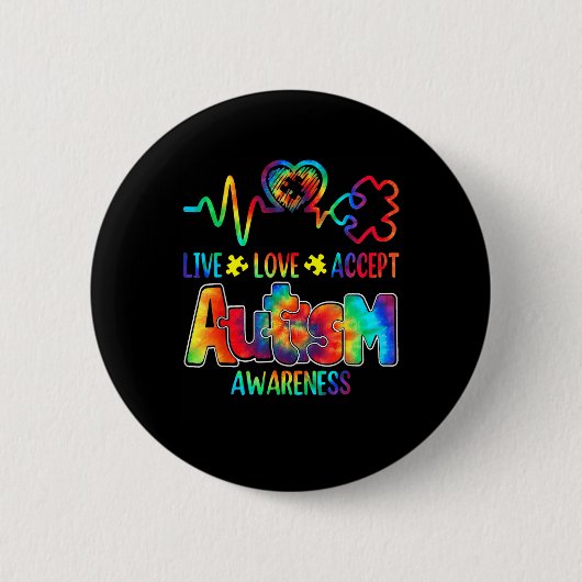 Live Love Acceptan Support Autism Awareness Suppor Ronde Button 5,7 Cm (Voorkant)