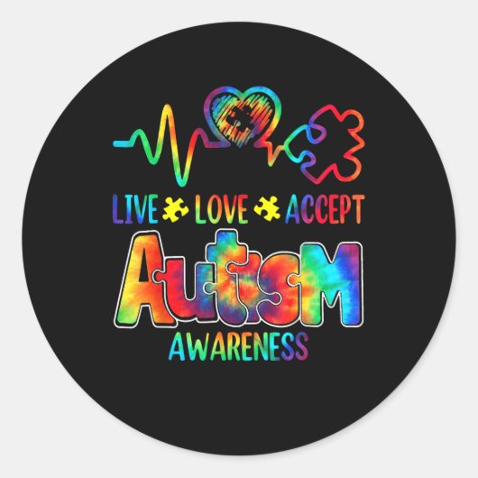 Live Love Acceptan Support Autism Awareness Suppor Ronde Sticker (Voorkant)