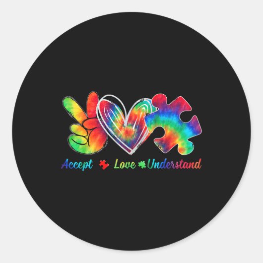 Live Love Acceptan Support Autism Awareness Suppor Ronde Sticker (Voorkant)