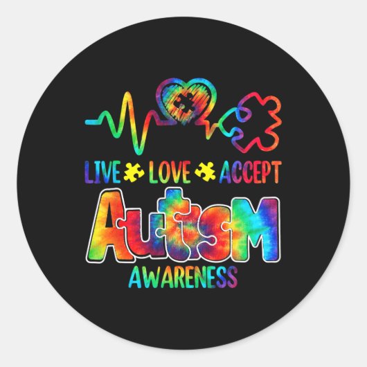 Live Love Acceptan Support Autism Awareness Suppor Ronde Sticker (Voorkant)