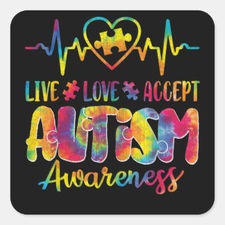 Live Love Acceptan Support Autism Awareness Suppor Vierkante Sticker