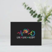 Live Love Accepteer Autism Awareness Heart Beat Ma Briefkaart (Staand voorkant)