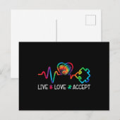 Live Love Accepteer Autism Awareness Heart Beat Ma Briefkaart (Voorkant / Achterkant)
