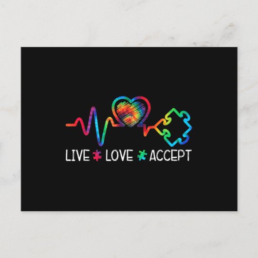 Live Love Accepteer Autism Awareness Heart Beat Ma Briefkaart (Voorkant)