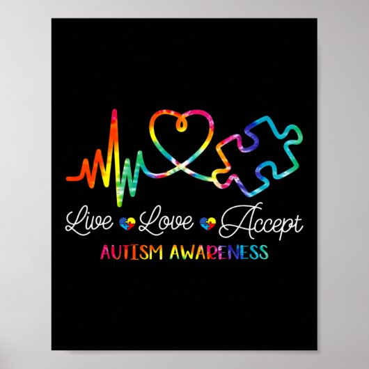 Live Love Accepteer Autism Awareness Tie Dye Autis Poster (Voorkant)