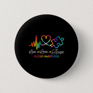 Live Love Accepteer Autism Awareness Tie Dye Autis Ronde Button 5,7 Cm
