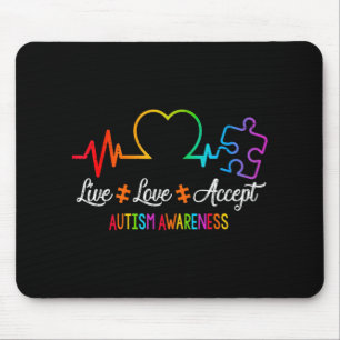 Live Love Accepteer Autism Awareness Tie Dye Puzzl Muismat
