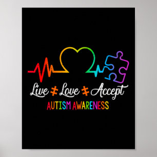 Live Love Accepteer Autism Awareness Tie Dye Puzzl Poster
