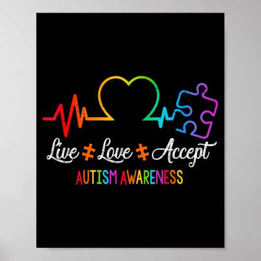 Live Love Accepteer Autism Awareness Tie Dye Puzzl Poster (Voorkant)