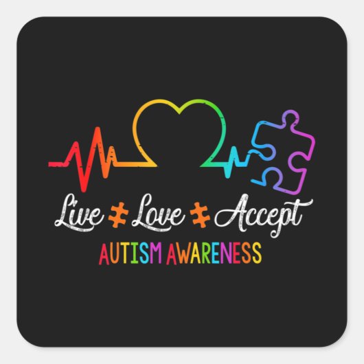 Live Love Accepteer Autism Awareness Tie Dye Puzzl Vierkante Sticker (Voorkant)