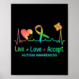 Live Love Accepteer Autism Month Tie Dye Mannen Wo Poster