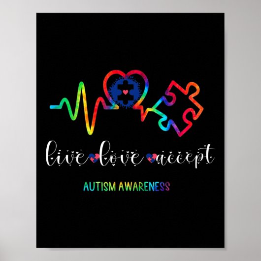 Live Love Accepteer Autisme Awareness 1 Poster (Voorkant)