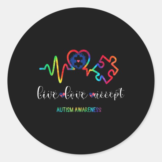 Live Love Accepteer Autisme Awareness 1 Ronde Sticker (Voorkant)