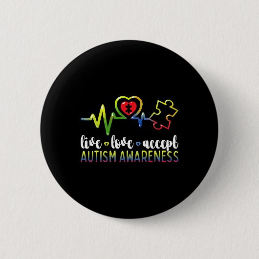 Live Love Accepteer Autisme Awareness Ronde Button 5,7 Cm (Voorkant)