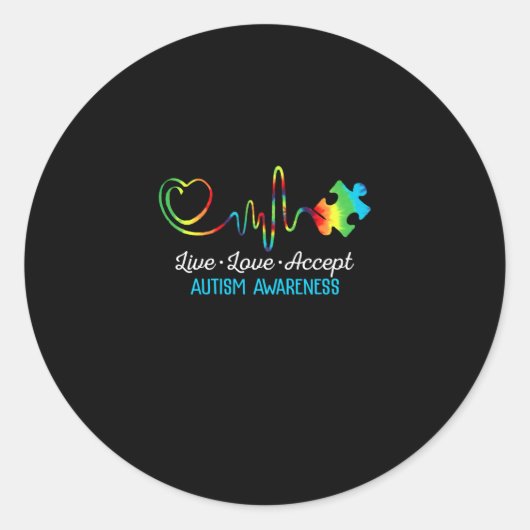 Live Love Accepteer Autisme Awareness Ronde Sticker (Voorkant)