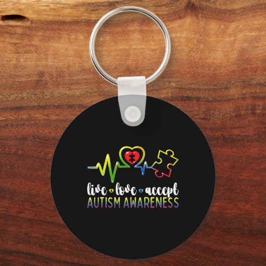 Live Love Accepteer Autisme Awareness Sleutelhanger (Voorkant)