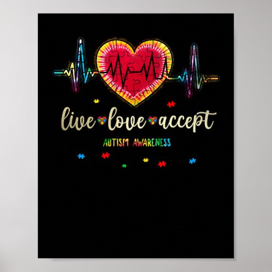 Live Love Accepteert autisme Heart Beat Puzzle Poster (Voorkant)