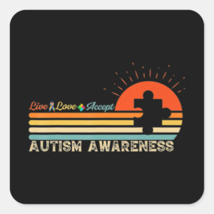 Live Love Accepteert Autisme Puzzle Autism Awar Vierkante Sticker