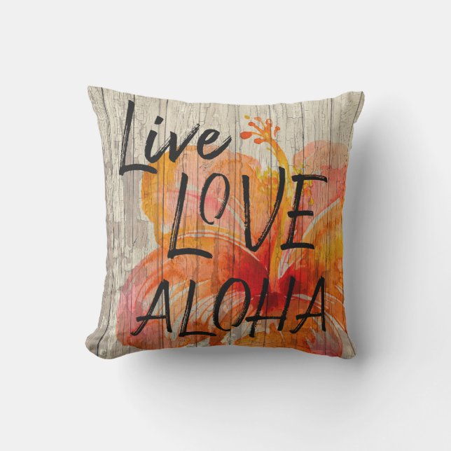 Live Love Aloha Hibiscus Beach Sign Buitenkussen (Voorkant)