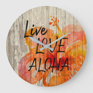 Live Love Aloha Hibiscus Beach Sign Grote Klok