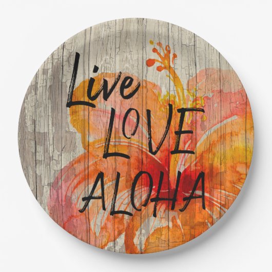 Live Love Aloha Hibiscus Beach Sign Papieren Bordje (Voorkant)