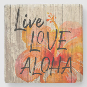 Live Love Aloha Hibiscus Beach Sign Stenen Onderzetter