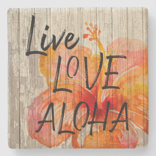 Live Love Aloha Hibiscus Beach Sign Stenen Onderzetter (Voorkant)