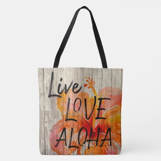 Live Love Aloha Hibiscus Beach Sign Tote Bag (Voorkant)