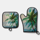 Live Love Aloha Palm Beach Sign Ovenwant & Pannenlap Set (Voorkant)