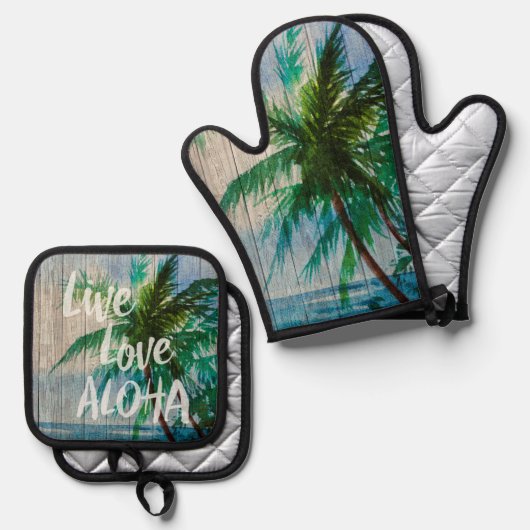 Live Love Aloha Palm Beach Sign Ovenwant & Pannenlap Set (Voorkant / Achterkant)