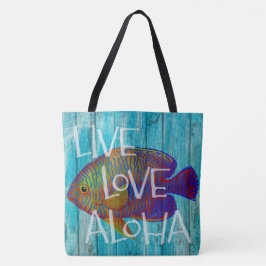 Live Love Aloha Tropical Fish Beach Sign Beach Tote Bag