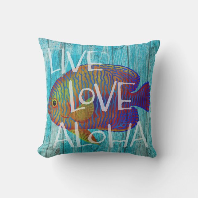 Live Love Aloha Tropical Fish Beach Sign Buitenkussen (Voorkant)