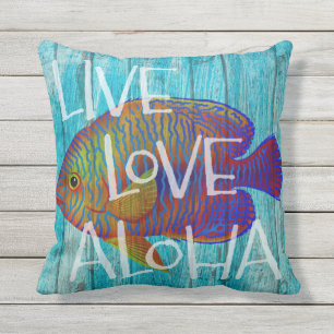 Live Love Aloha Tropical Fish Beach Sign Buitenkussen