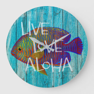 Live Love Aloha Tropical Fish Beach Sign Grote Klok