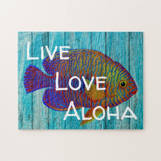 Live Love Aloha Tropical Fish Beach Sign Legpuzzel (Horizontaal)