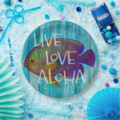 Live Love Aloha Tropical Fish Beach Sign Papieren Bordje (Feest)