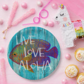 Live Love Aloha Tropical Fish Beach Sign Papieren Bordje (Feest)