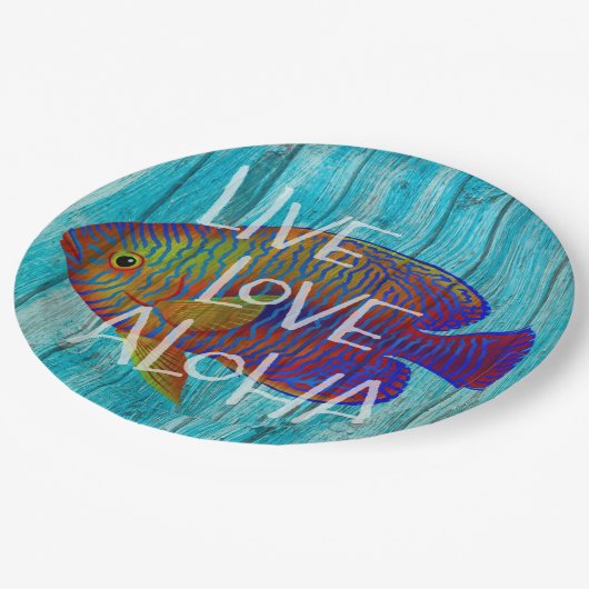 Live Love Aloha Tropical Fish Beach Sign Papieren Bordje (Gekanteld)