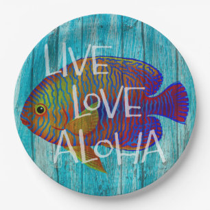 Live Love Aloha Tropical Fish Beach Sign Papieren Bordje