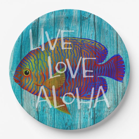 Live Love Aloha Tropical Fish Beach Sign Papieren Bordje (Voorkant)