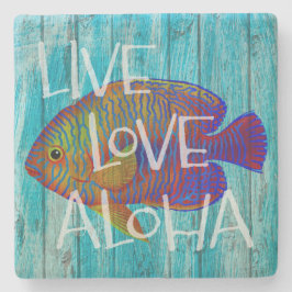 Live Love Aloha Tropical Fish Beach Sign Stenen Onderzetter