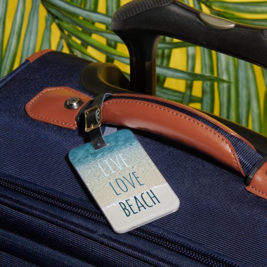 Live Love Beach Turquoise Blue Ocean Surf Waves Bagagelabel (Voorkant Insitu 1)