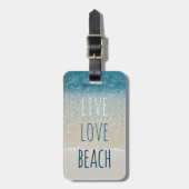 Live Love Beach Turquoise Blue Ocean Surf Waves Bagagelabel (Voorkant verticaal)