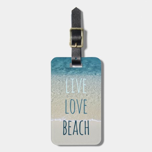 Live Love Beach Turquoise Blue Ocean Surf Waves Bagagelabel (Voorkant verticaal)