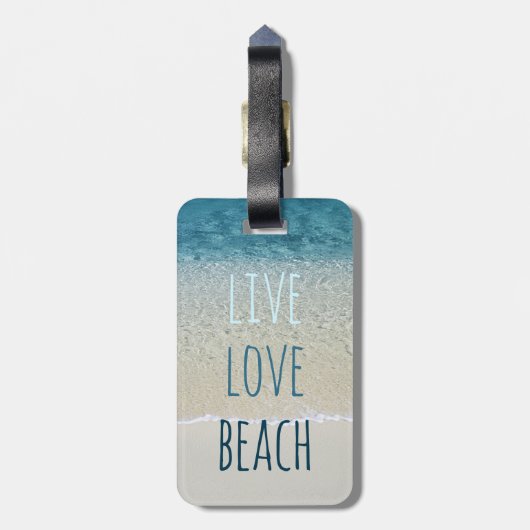 Live Love Beach Turquoise Blue Ocean Surf Waves Bagagelabel (Achterkant verticaal)