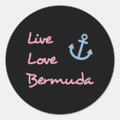 Live Love Bermuda Script Tekst met Anker Dark Ronde Sticker (Voorkant)