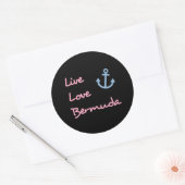 Live Love Bermuda Script Tekst met Anker Dark Ronde Sticker (Envelop)