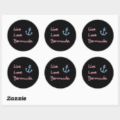 Live Love Bermuda Script Tekst met Anker Dark Ronde Sticker (Vel)