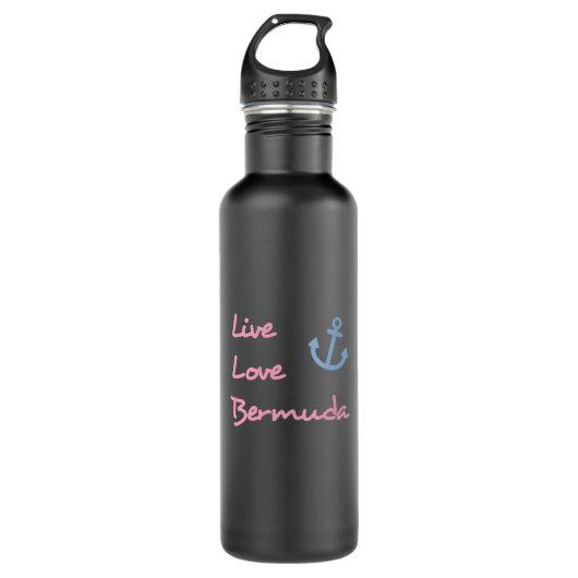 Live Love Bermuda Script Tekst met Anker Dark Waterfles (Voorkant)