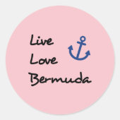 Live Love Bermuda Script Tekst met Anker Ronde Sticker (Voorkant)
